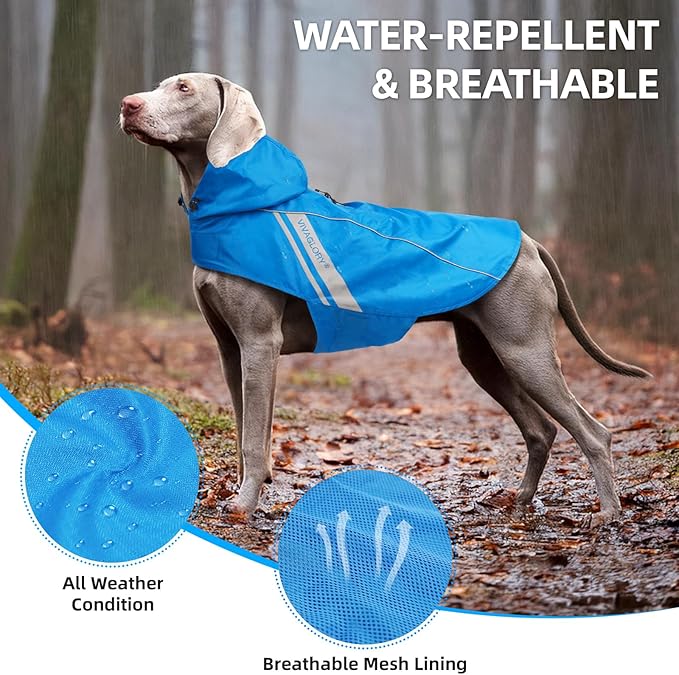 VIVAGLORY Wetoff Dog Raincoat, Rain Coat for Dog All Seasons Adventure, Rain Jacket with Harness Hole & Hood, Reflective Lightweight Waterproof for Doggy & Puppy, XS, Blue