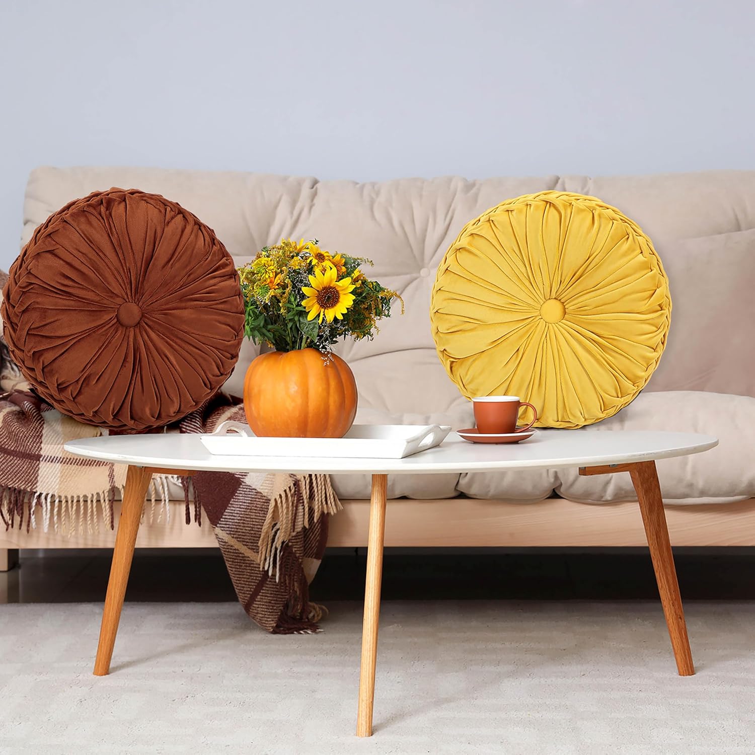 Yerliker 6 Pcs Floor Pillow Cushions 15inch Round Velvet Throw Pillows Colorful Flexible Cushions Alternative Pillows for Couch Chair Living Room Bedroom Home Office Decor(Fall Color)