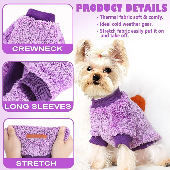 Dog Sweaters for Small Dogs Girl Male Dog, Sweater, Soft Fleece Pet Winter Clothes Boy Girl, Fuzzy Sweatshirts Flannel Jacket Puppy Coat(M,Purple)