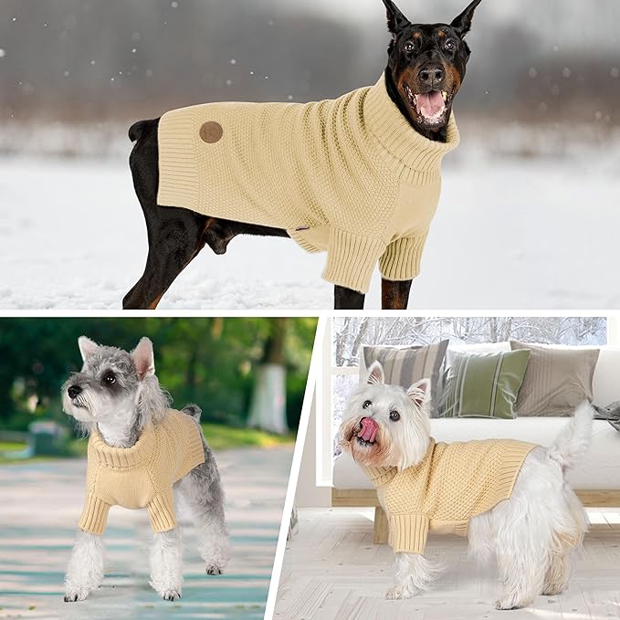 cyeollo Dog Sweater Turtleneck Knitted Sweaters with Leash Hole Winter Clothing Dog Clothes Sweaters for Medium Large Dogs