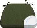 AAAAAcessories D-Shaped Chair Cushions, 2" Thick Dining Chair Pads with Ties and Removable, Machine-Washable Cover, 17" x 16", Dark Olive Green