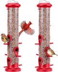 Kingsyard 2 Pack Tube Bird Feeders for Outdoors Hanging, Premium Hard Plastic Bird Feeder with 6 Feeding Ports, Weatherproof & Steel Hanger, Attracting for Wild Birds (Red)