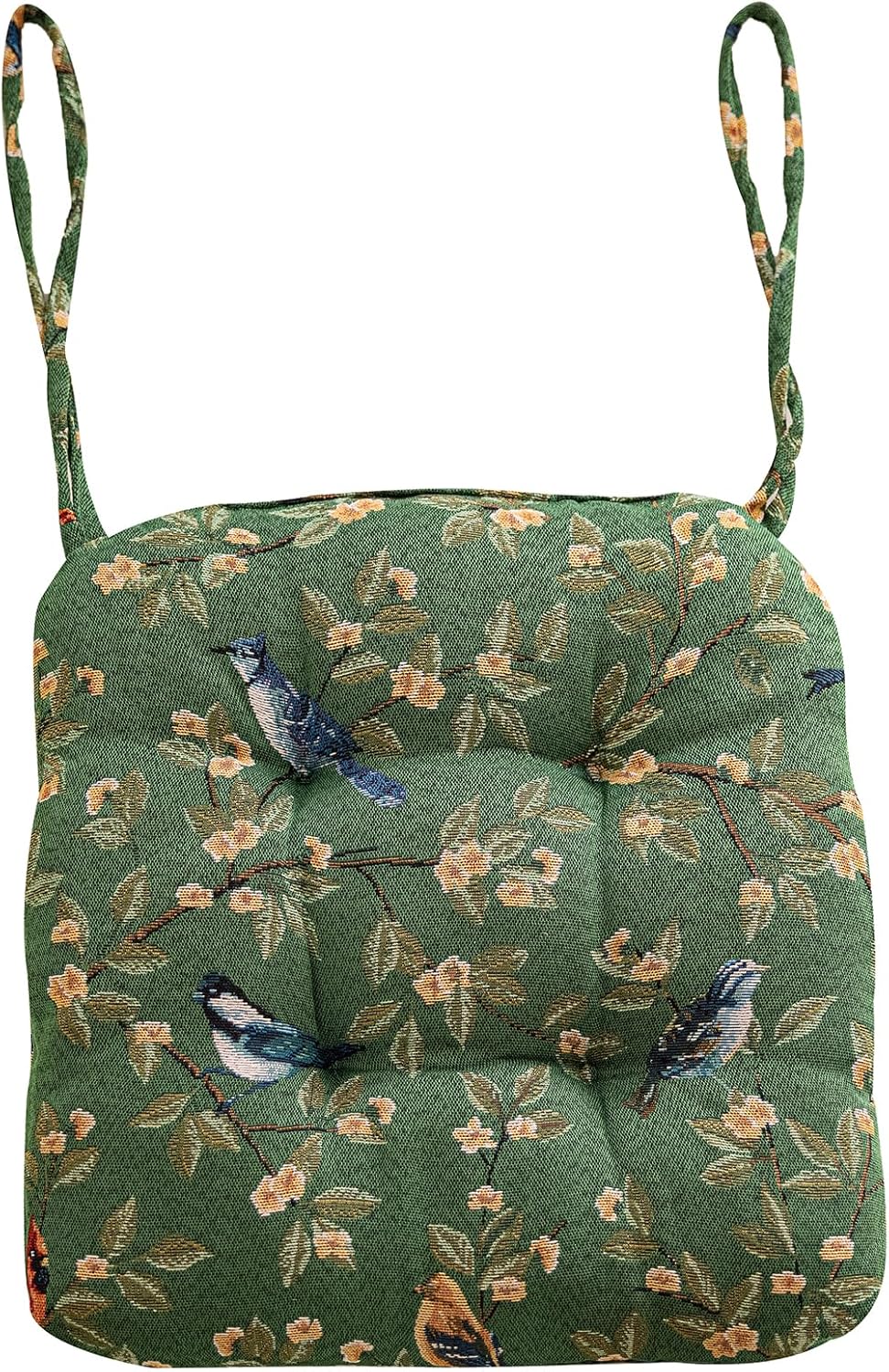 vctops Farmhouse Bird Print Chair Cushions with Ties U-Shaped Soft Comfortable Chair Pads Non Slip Seat Cushions for Indoor Dining Room and Kitchen Chairs (Green,16"x16")