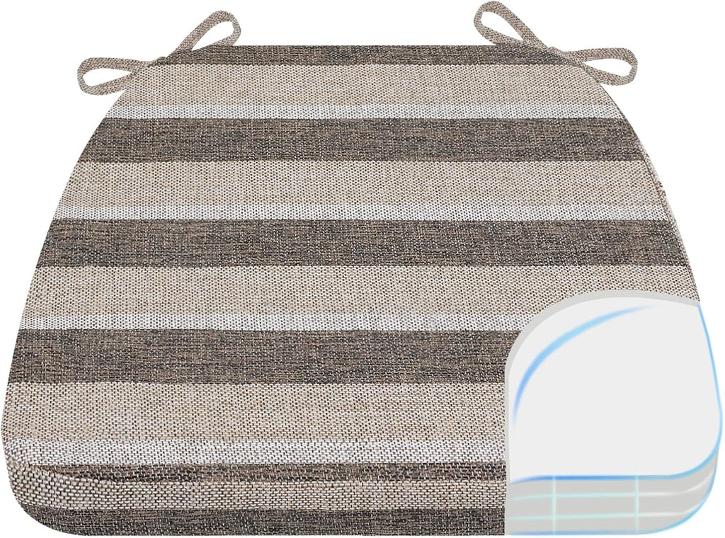 AAAAAcessories D-Shaped Chair Cushions, 2" Thick Dining Chair Pads with Ties and Removable, Machine-Washable Cover, 17" x 16", Boldstripes Chocolate/Beige