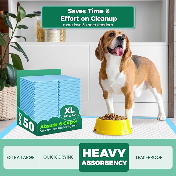50 Count Dog Pee Pads Extra Large- 28" x 34", Super Absorbent Leak-Proof XL Puppy Pads 50 Pack Quick-Dry XLarge Disposable Pet Potty Training Pads for Dogs, Puppies, Doggie
