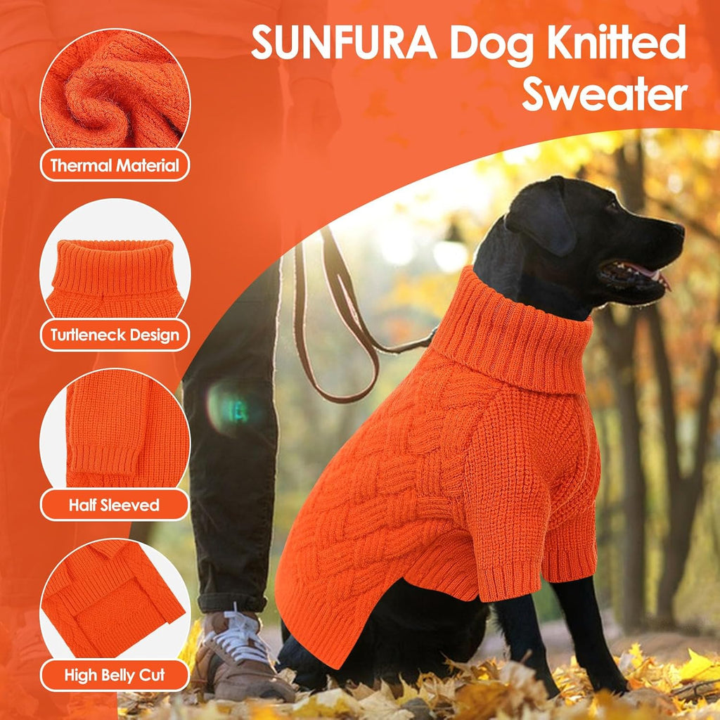 SUNFURA Dog Sweater, Medium Dog Sweaters Doggie Pullover for Fall Winter, Fleece Pet Christmas Sweaters for Holiday, Warm Turtleneck Knitwear for French Bulldog, Boston Terrier, Orange M