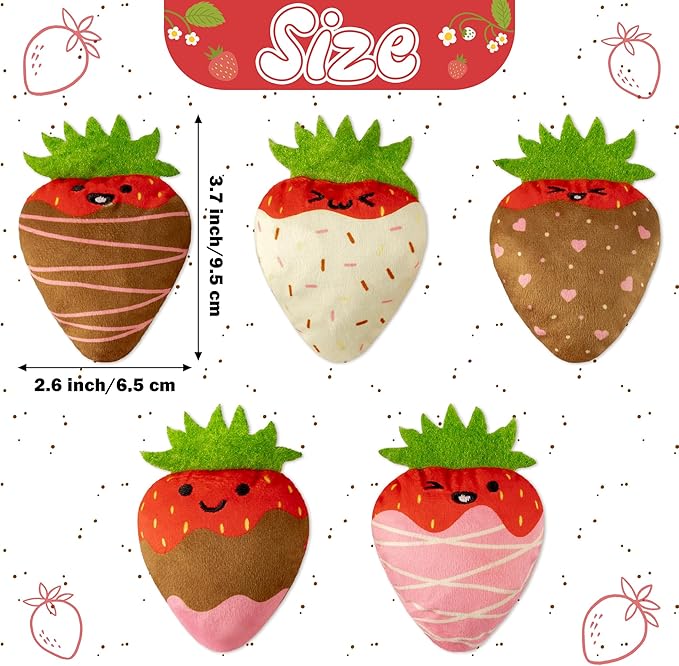 MALLMALL6 Catnip Toys for Cat - 5Pcs Strawberry Chocolate Crinkle Paper Sound Catmint Toy Gift for Indoor Kitten, Teething Chew Kick Interactive Kitty Supplies, Soft Candy Pet Present for Kitten Lover