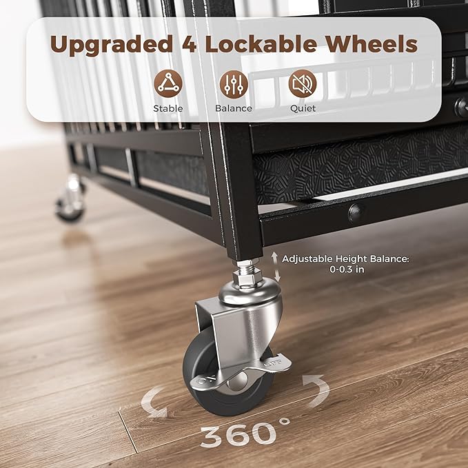 38" Heavy Duty Dog Crates for Small Dogs, Escape Proof, Upgraded 4 Lockable Wheels, Removable Door, Dog Kennel Indoor, Max Load 300Lbs, Easy to Clean, Medium Dog Crate for High Anxiety Dogs