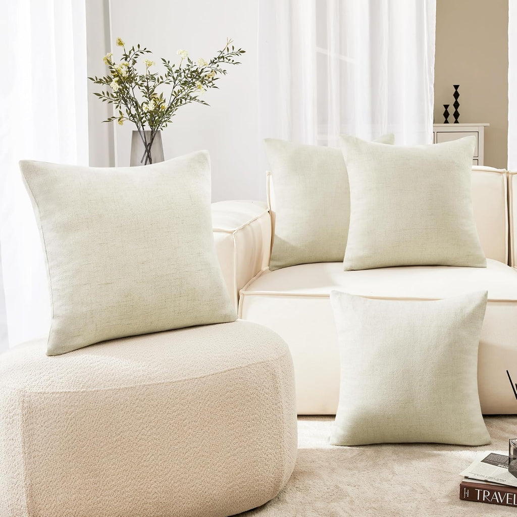 Deconovo Pillow Covers 18x18, Throw Pillow Cover, Faux Linen Decorative Pillow Covers for Throw Pillows, Pillow Cases Standard Size for Home(18 x 18 Inch, Cream, Set of 4, No Pillow Insert)