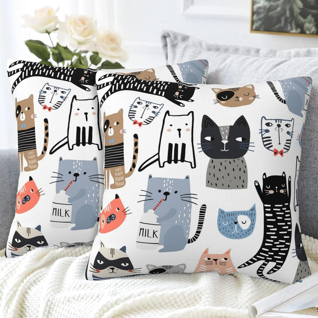 Throw Pillow Cover Case Funny Cats Pillow Covers 18x18 Inch Set of 2,Soft Decorative Throw Pillow Case for Living Room Bedroom Sofa Couch Cushion Covers
