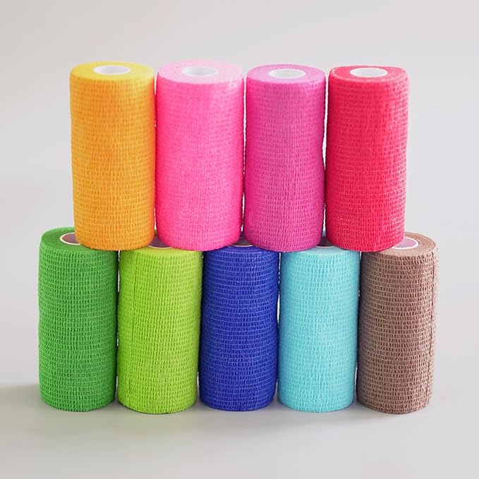 9 Pack Self Adhesive Bandage Wrap 4 Inch x 5 Yards Self-Adherent Elastic Cohesive Wrap Non-Woven Breathable Bandage,Vet Wrap for Stretch Athletic, Sports, Wrist, Ankle (Mix)