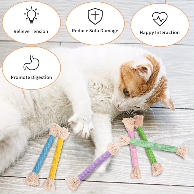 Retro Shaw Kitten Toys Catnip Ropes Cat Chew Toys, 6 Pack, Kitten Teething Toys for Indoor Cats Kitty, Safe Kitty Kicker Sticks Dental Toy