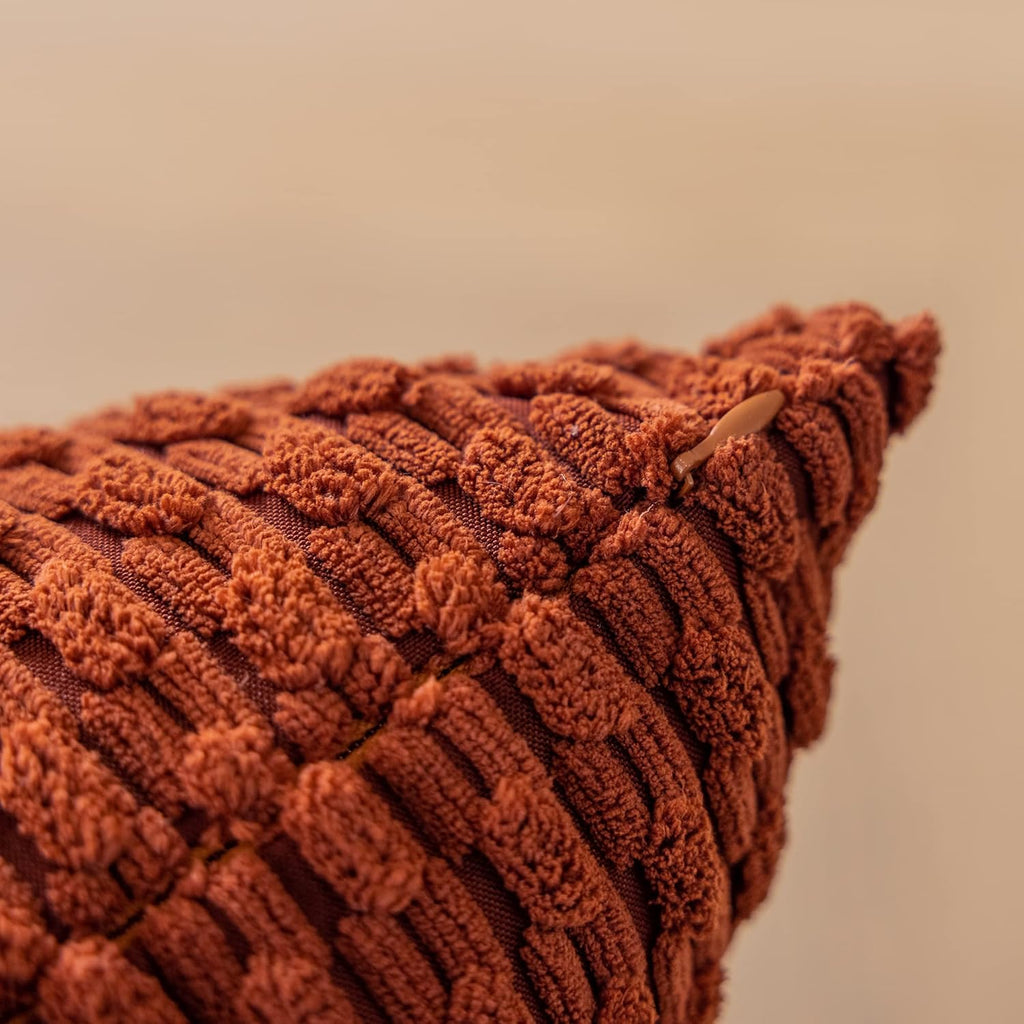 Kevin Textile Fall 12x24 Inch Pillow Cover 1 Pack Boho Decorative Soft Striped Corduroy Lumbar Farmhouse Solid Color Accent Rectangle Cushion Case for Living Room Couch Sofa Bed, Burnt Brick