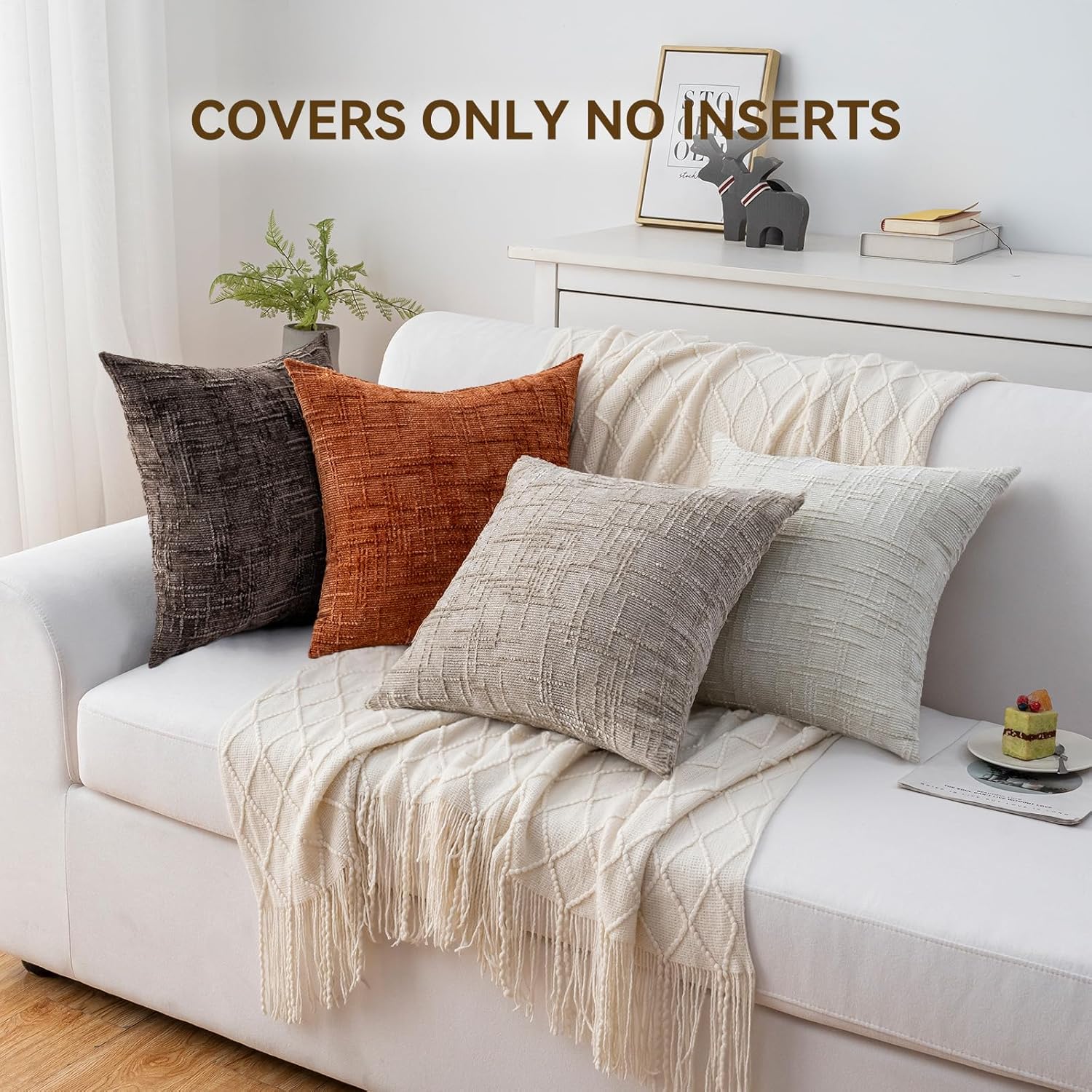 Decorative Throw Pillow Covers 18x18 Inch Set of 4, Soft Solid Farmhouse Chenille Couch Pillows, Spring Pillow Covers for Couch Sofa Bed Living Room Home Decor Pillowcase, Warm Colors