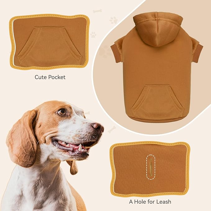 Coffee Dog Hoodie Sweatshirt with Pocket - Small Dogs, Soft Brushed Fleece Dog Clothes