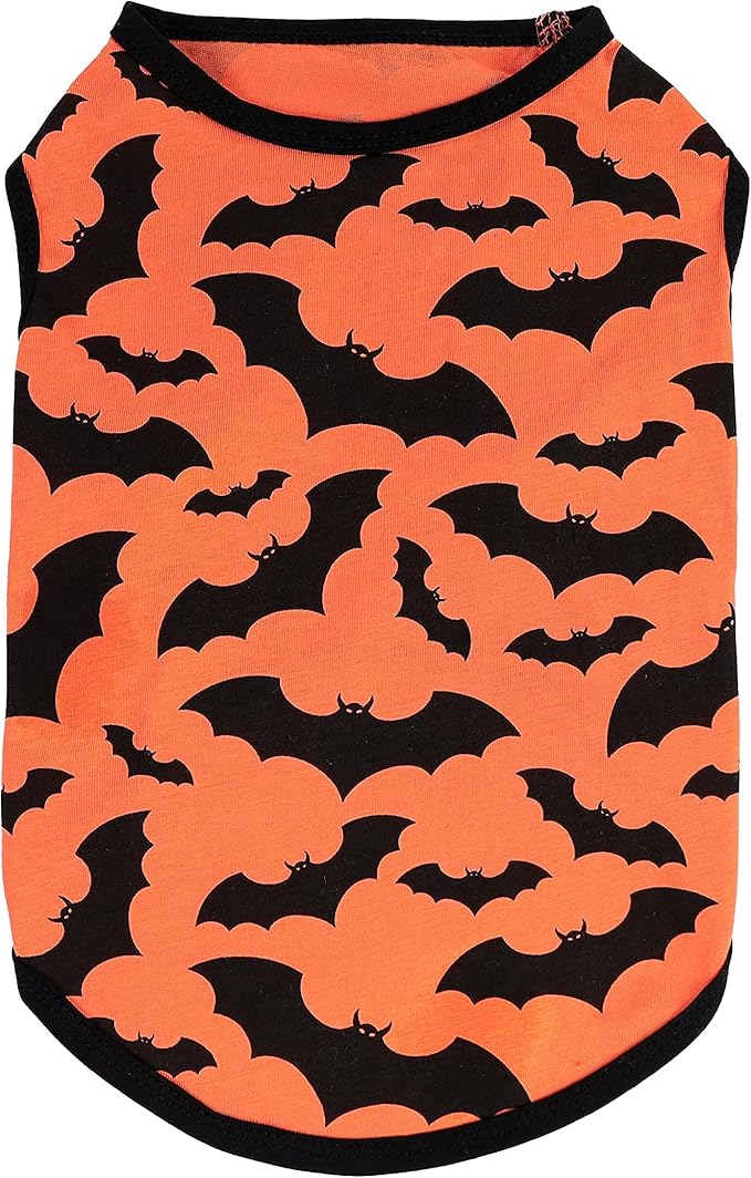 Fitwarm 100% Cotton Halloween Dog Clothes Scary Bat Dog Costumes Doggie Shirts Puppy Shirt Pet Vest Tank Top Cat Tee Orange Medium