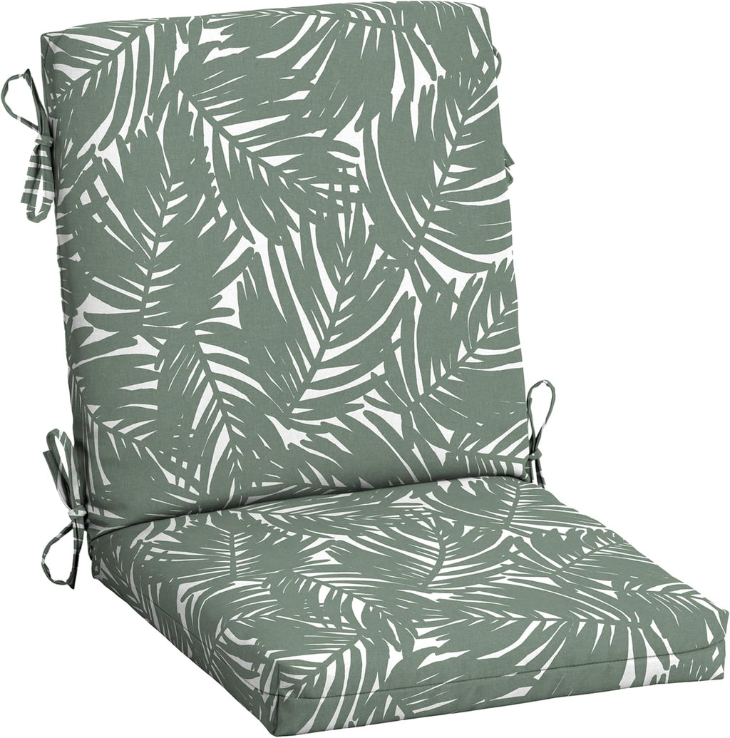 Arden Outdoor Midback Chair Cushion, 18 x 16.5, Rain-Proof, Fade Resistant Sage King Palm