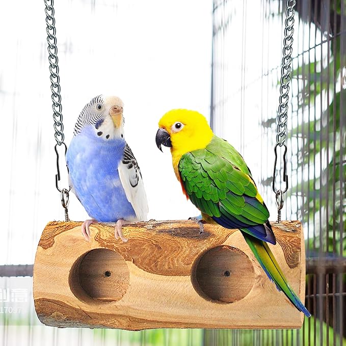 Natural Parakeet Swing Perch,Wood Bird Swing for Parakeets Hanging Birdcage Toy for Standing and Pecking,Sturdy Parrot Relieve Boredom Toys for Cockatiel Conure Canary Lovebird Finch