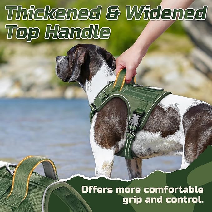 rabbitgoo Tactical Dog Harness Medium Sized Dog, No Pull Military Service Vest with Handle & Molle, Easy Control for Training Walking, Adjustable Reflective Straps, Green, M