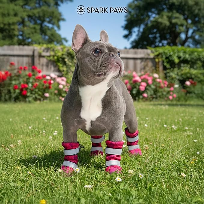 Spark Paws Dog Shoes, Waterproof Dog Boots for Medium to Large Dogs, Non Slip, Breathable Dog Booties and Paw Protectors - 4PCS Doggie Hiking Boots with Reflective Straps, Pink Camo, Size 8