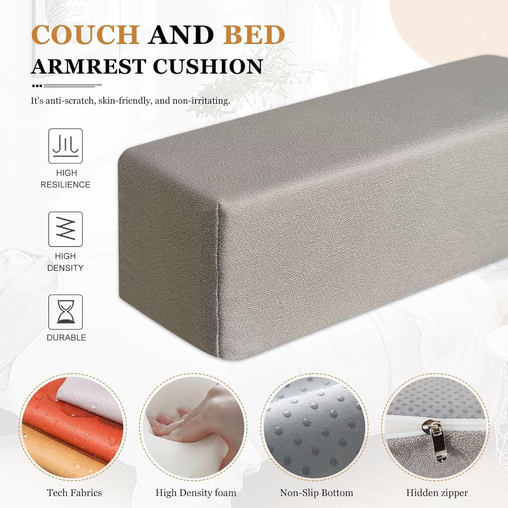 2 Pack Couch Arm Rest Pillow, Leatharie Waterproof Cover, High Density Foam Armrest Cushion, Headboard Cushion Elbow Support for Sofa Bed and Armchair,Dark Gray,6x6x20in