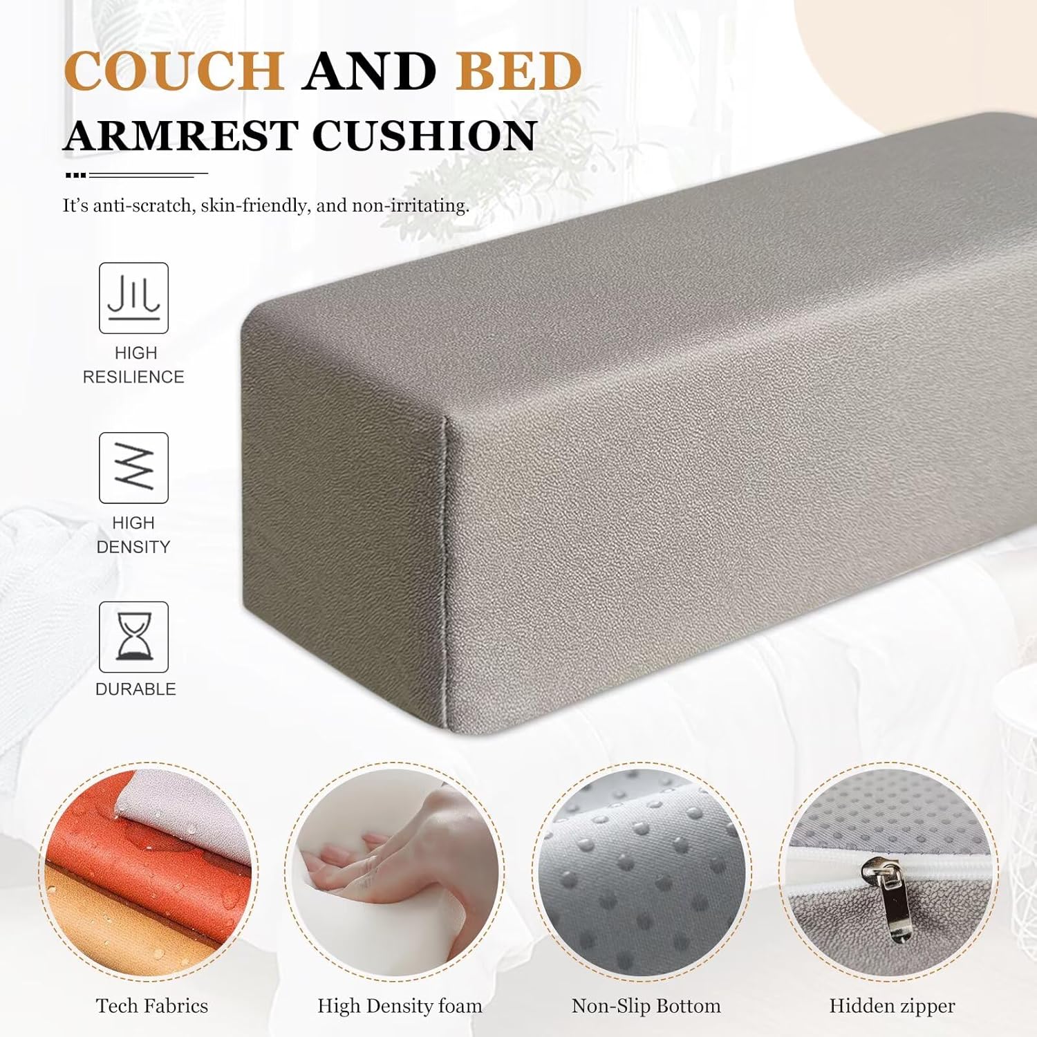 2 Pack Couch Arm Rest Pillow, Leatharie Waterproof Cover, High Density Foam Armrest Cushion, Headboard Cushion Elbow Support for Sofa Bed and Armchair,Dark Gray,6x6x20in