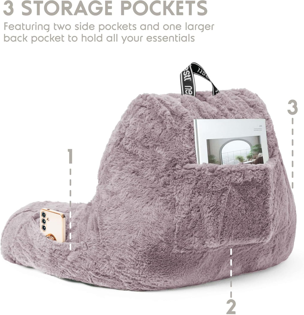 Nestl Fur Reading Pillow, Stylish Back Pillow for Bed Sitting Up, Faux Fur Bed Chair Pillow with Arms, Reading Pillows for Sitting in Bed Adult & Kids, Back Support Pillow for Bed Rest - Dusty Purple