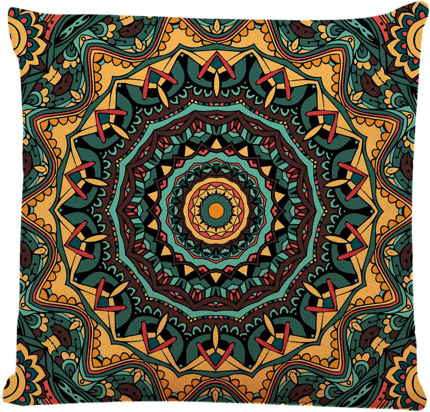 Decorative Square Throw Pillow Covers Retro Mandala Couch Sofa Bed Pillow Covers Cushion Cases 18x18 inch