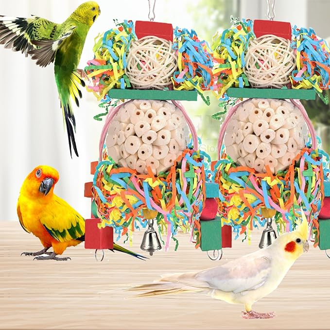 BBjinronjy Bird Toys,2PCS Hanging Natural Soft Sola Ball Beak Chew Shred Forage Toys for Parrots,Cockatiel,Conure,Love Birds,Parakeets,Budgie and Other Small Birds