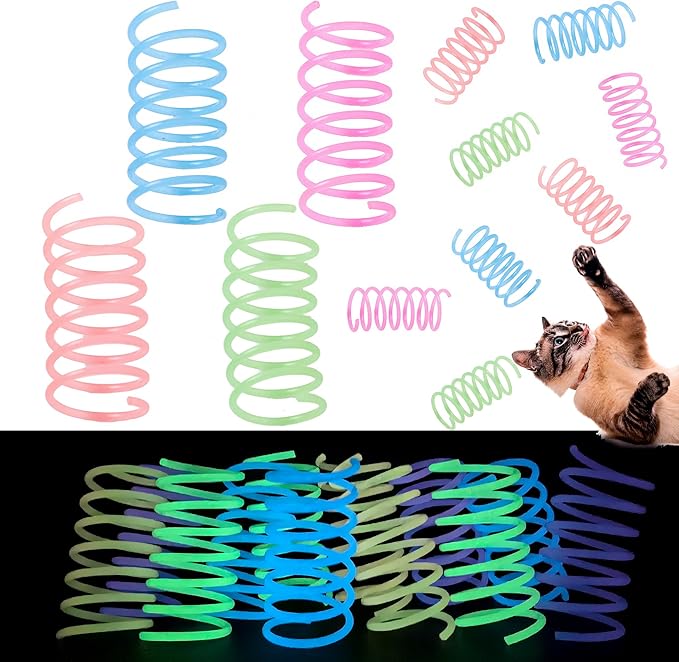 Fashion's Talk 12PCS Glow-in-The-Dark Springs Cat Toys for Indoor Cats,Jelly Color Interactive Play Kitten Toys for Chase and Exercise