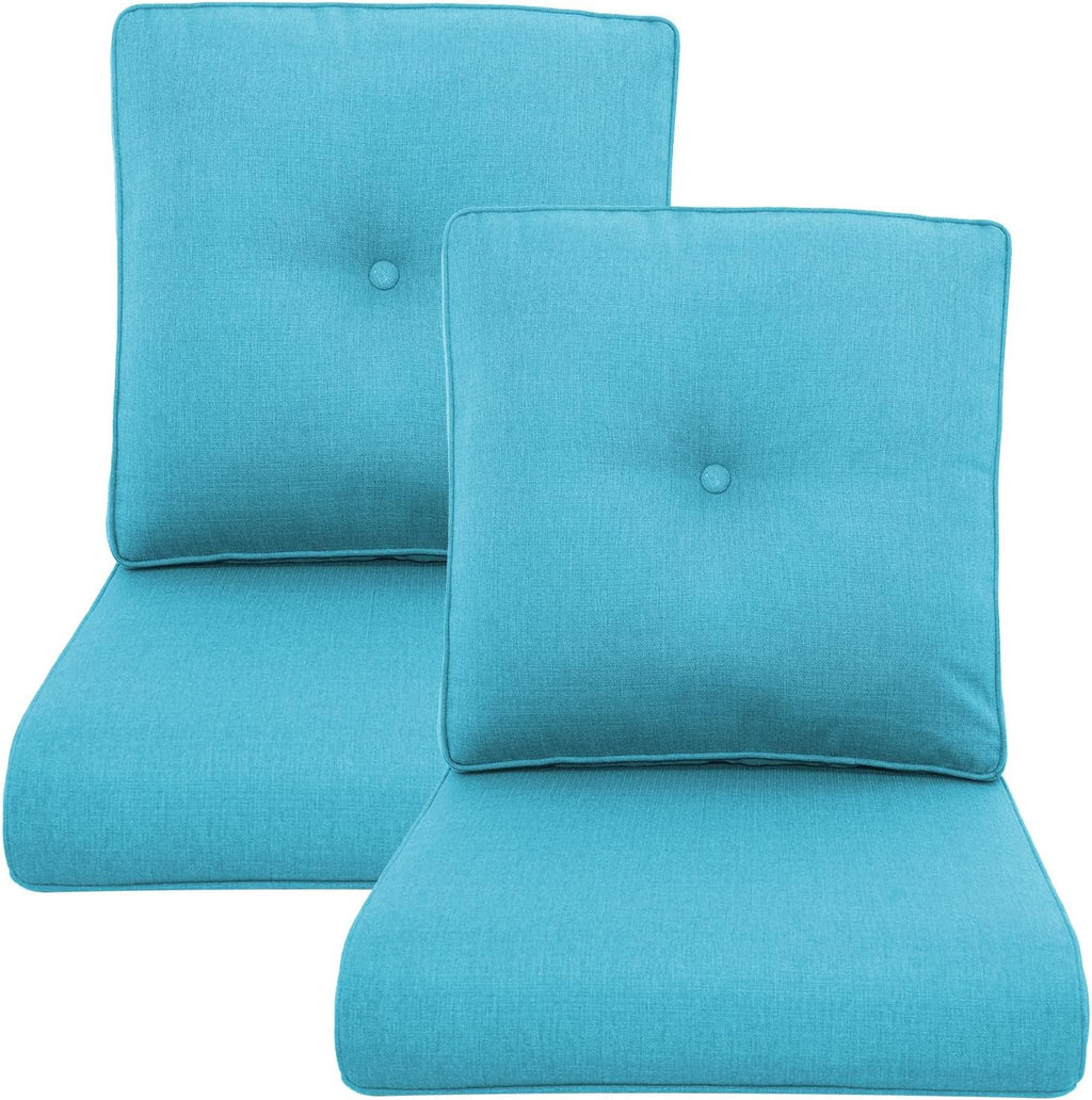 Outdoor Wicker Chair Cushions 2 Packs - Outside High Back Thick Water-Resistant Cushion 22x24 with Zipper Cover for Patio Glider Rocking Chairs Loveseat Couch – Teal/Buckle