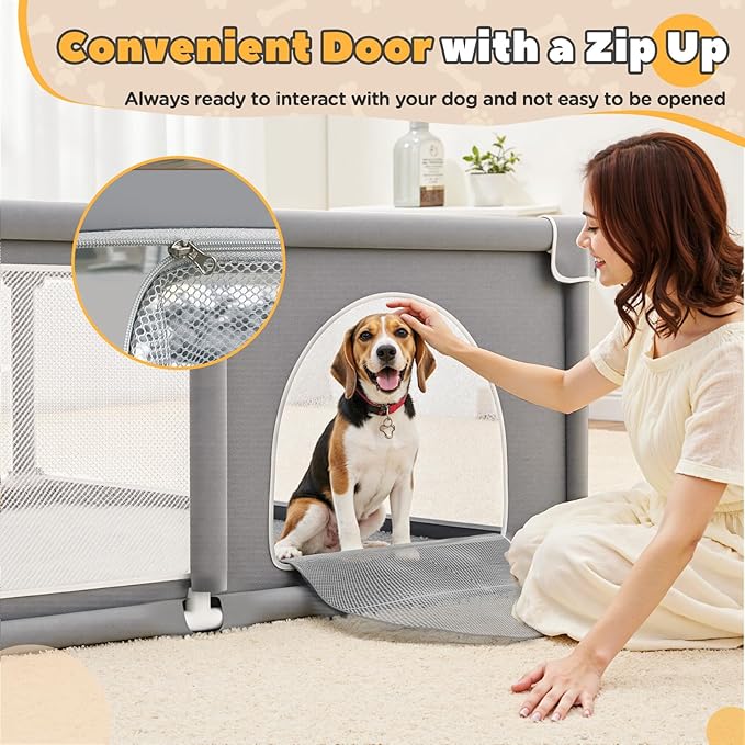 50x50x26 Inches Puppy Playpen with Gate, Dog Playpen for Puppies or Small Dogs, Sturdy Safety Dog Fence Pet Playpen with Thickened Fabric, High-Strength Nylon Wire Mesh for Indoor & Outdoor,Washable