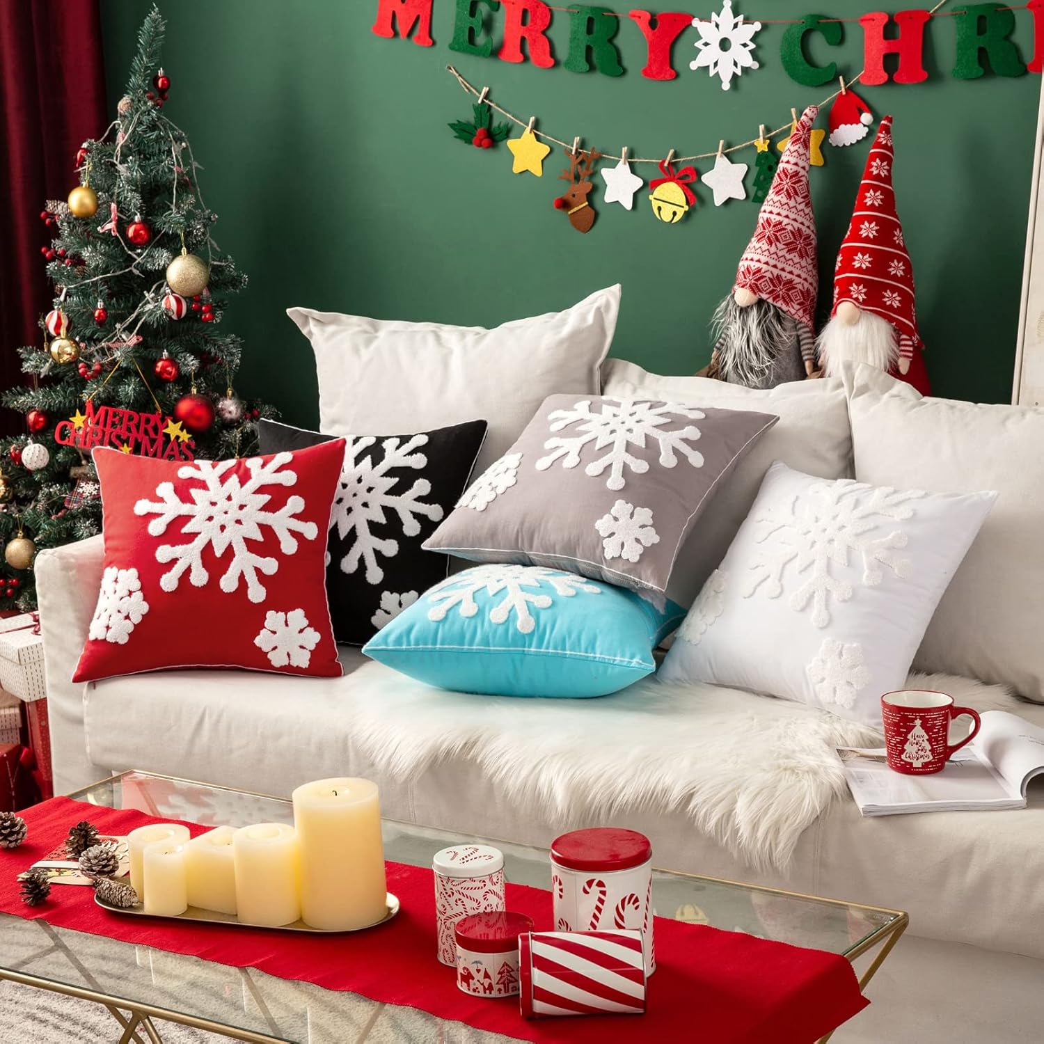 MIULEE Pack of 2 Christmas Decorative Snowflake Throw Pillow Covers Canvas Embroidery Winter Cushion Cases Holiday Decor Soft Pillowcases for Winter Couch Sofa Bedroom Car（Grey, 20x20in）