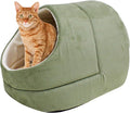 4 in 1 Self Warming Burrow Cat Bed, Pet Hideway Sleeping Cuddle Cave (Sage Green-2)
