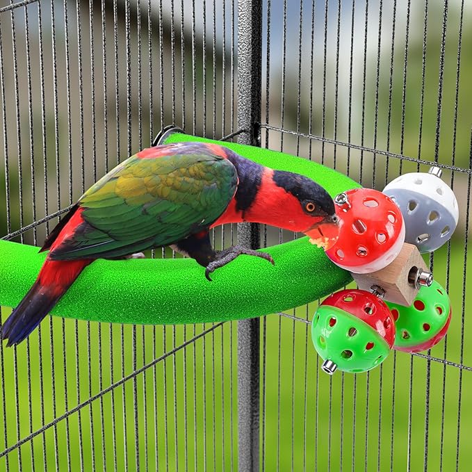 U Shape Parrot Perch Stand Toy Bird Platform Sand Paw Grinding Clean Stick Exercise Conure Budgie Cockatiel Cage Accessories (Green-Rotate)