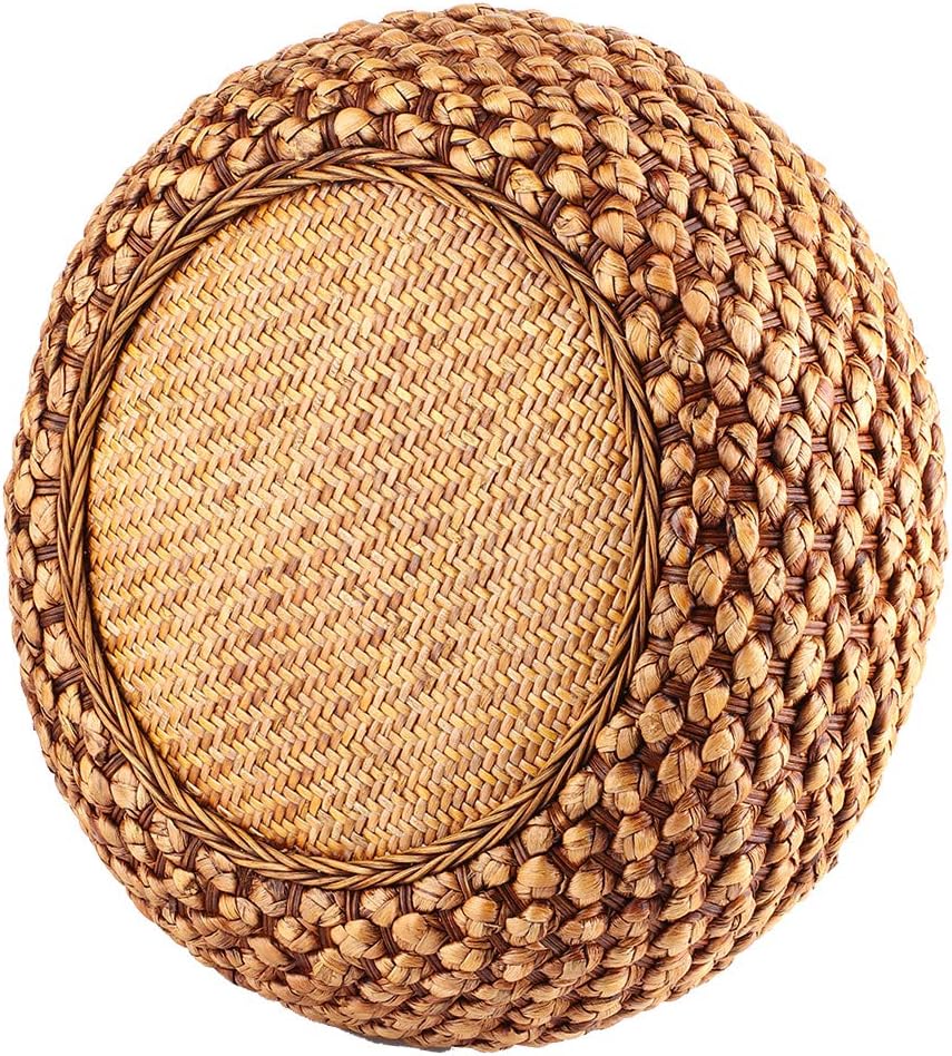 GLOGLOW Japanese Style Round Floor Cushion, Hand Woven Material with Sponge for Tatami Yoga Tea Ceremony Balcony Living Room