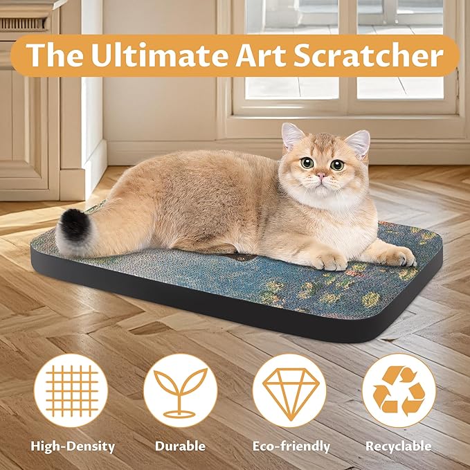 2 Pack Art Cat Scratcher, Wall-Mountable Cat Scratch Pad, Wall Cat Scratcher 16.7x11x1 Inch Cat Scratching Board for Indoor Cats Toy(Pond & Bridge)