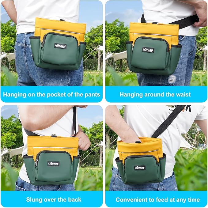 LIOPARD Dog Treat Pouch, Training Bag for Pet Walking, Pet Treat Bag with Silicone Liner, Magnetic Closure with Clicker and Belt Clip, 4-Cup Dog Treats Pouch for Outdoor Training (yellow)