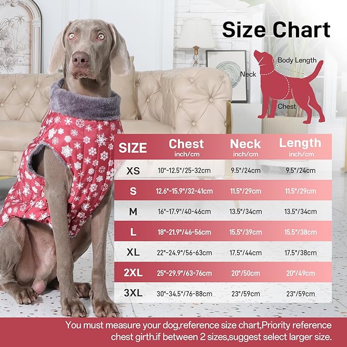 Warm Fleece Dog Coats with Durable Harness Buitl in D-Ring,Waterproof Puppy Jacket for Small Dogs,Dog Vest for Cold Winter,Red,Snow Pattern M