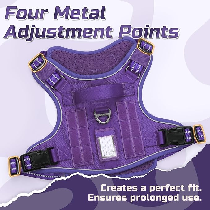 rabbitgoo Tactical Dog Harness for Large Dogs, No Pull Military Service Vest with Handle & Molle, Easy Control for Training Walking, Adjustable Reflective Straps, Purple, XL