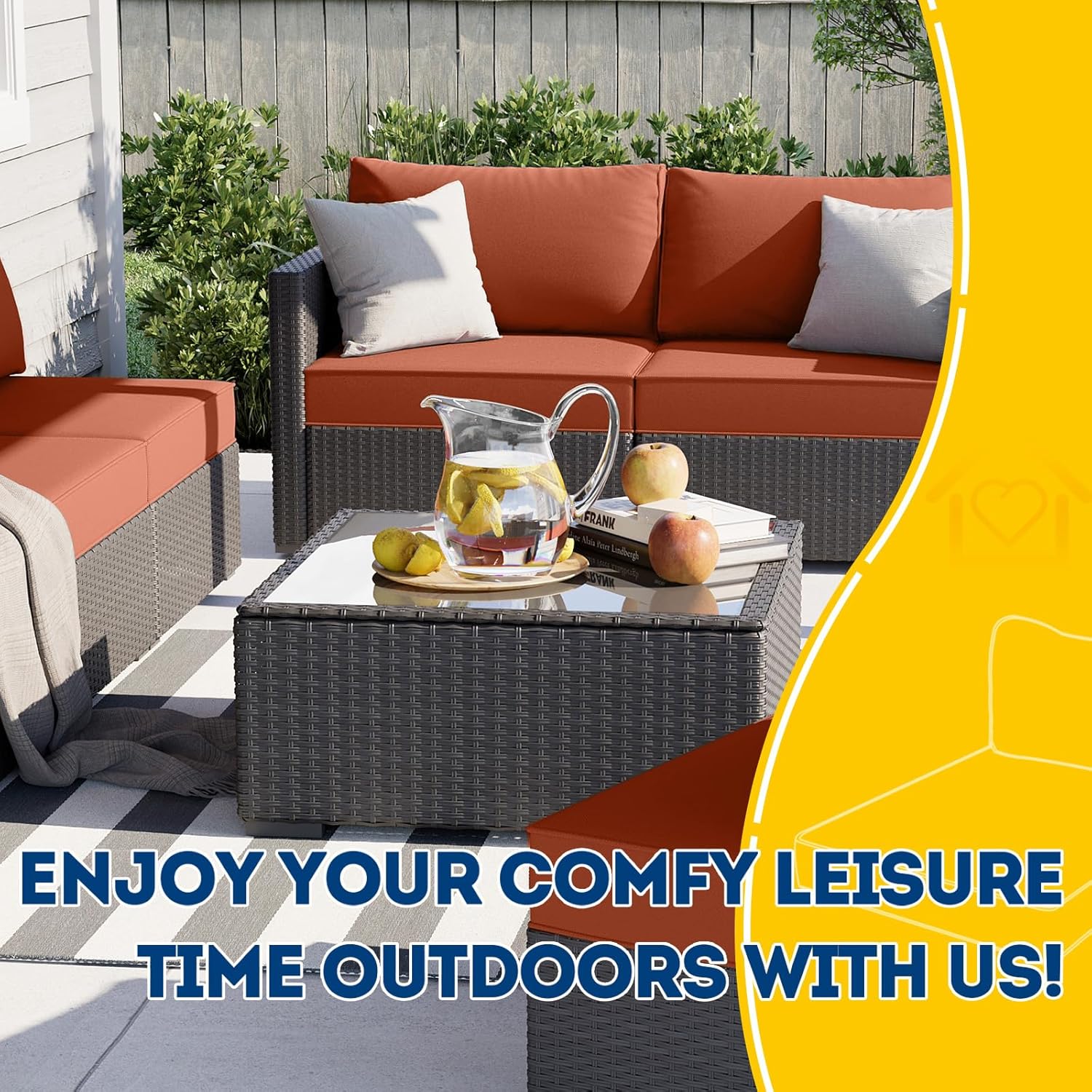 AAAAAcessories Outdoor Deep Seat Cushions, Waterproof, Fade-Resistant Patio Furniture Replacement Cushions, 25.5" x 25.5" x 5" + 25.5" x 13.5", Set of 4, Rust