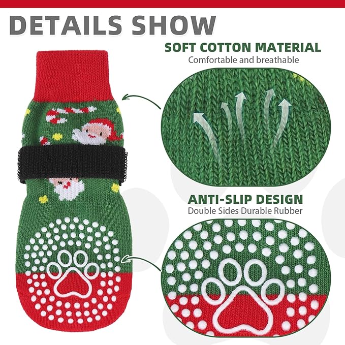 KOOLTAIL Anti Slip Dog Socks for Hot/Cold Pavement to Prevent Licking Paws, Dog Boots&Paw Protector with Grippers for Hardwood Floors, Traction Control No Twist Booties for Small Medium Large Dogs