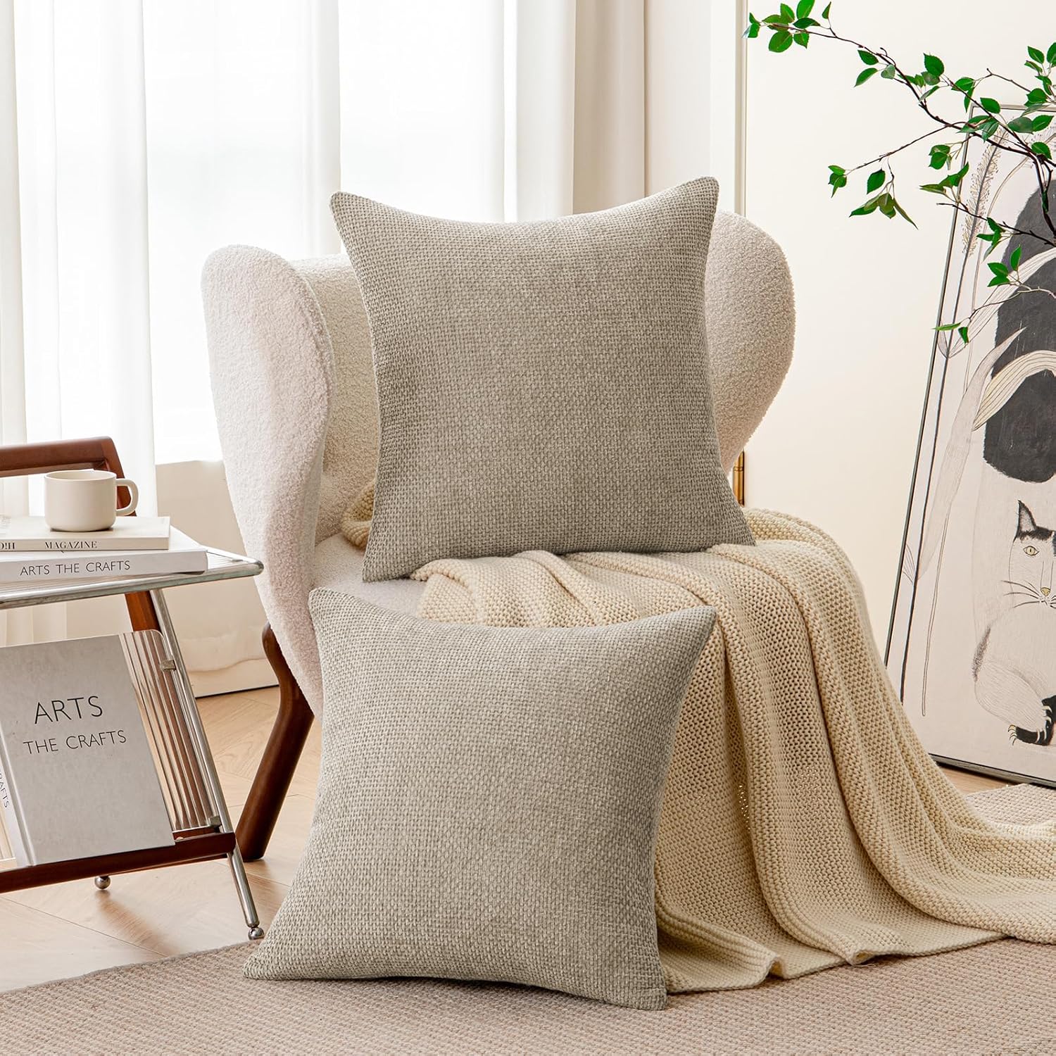 a moment Taupe Chenille Throw Pillow Covers 20x20 Inch Pack of 2 Modern Decorative Throw Pillow Covers Farmhouse Cross Covers Home Decor for Sofa Bedroom Living Room