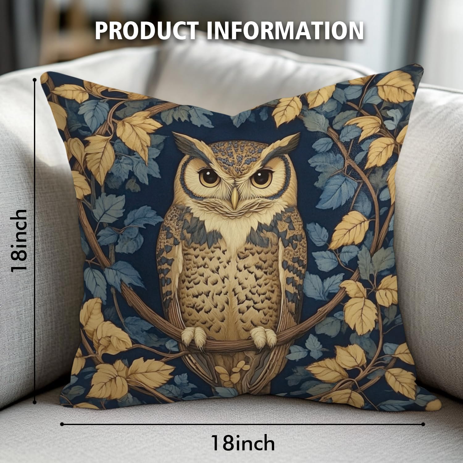 YOU FOUND ME William Morris Abstract Vintage Floral Velvet Butterfly Design Throw Pillow Covers Home Decor, Retro Art Deco Pillowcase Cushion Cover for Bed Sofa Living Room, Square 18x18inch (Owl)