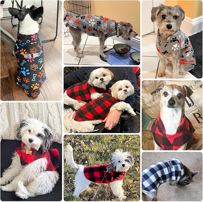 BEAUTYZOO Small Dog Sweater Fleece Vest Winter Jacket, D-Ring Leash Attachment for XS S Puppy Medium Sized Breeds Dogs, Cold Weather Dog Clothes Windproof Keep Warm, Grey Bones Paw XS