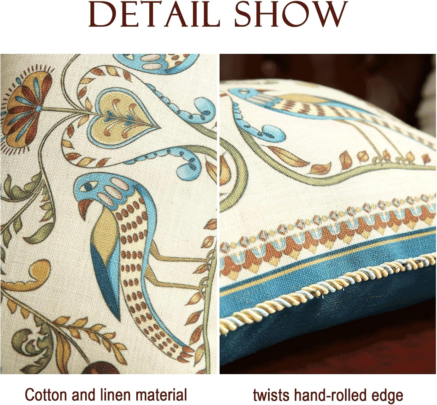 patdrea Designer Rectangle Throw Pillow Covers,Farmhouse Blue Linen with Birds Floral Pattern Pillow Cover,Decorative Lumbar Pillowcases Cushion for Bed Living Room Outdoor Car,12"x20"