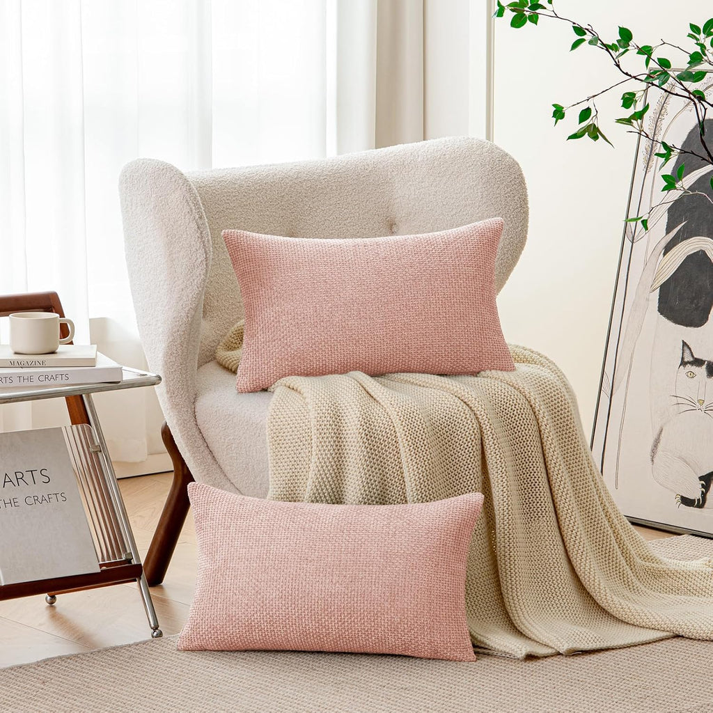 a moment Pink Spring Chenille Throw Pillow Covers 12x20 Inch Pack of 2 Modern Decorative Throw Pillow Covers Farmhouse Cross Covers Modern Home Decor for Sofa Bedroom Living Room