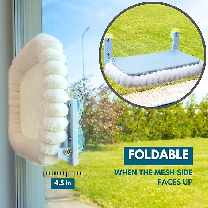 Cat Window Perch — Premium Cat Window Hammock with 4 Large Suction Cups & Soft Bubble Cushion; Strong Rustproof Metal Frame Window Bed Holding 40lbs; Easy Assembly Perch for Indoor Cats; White