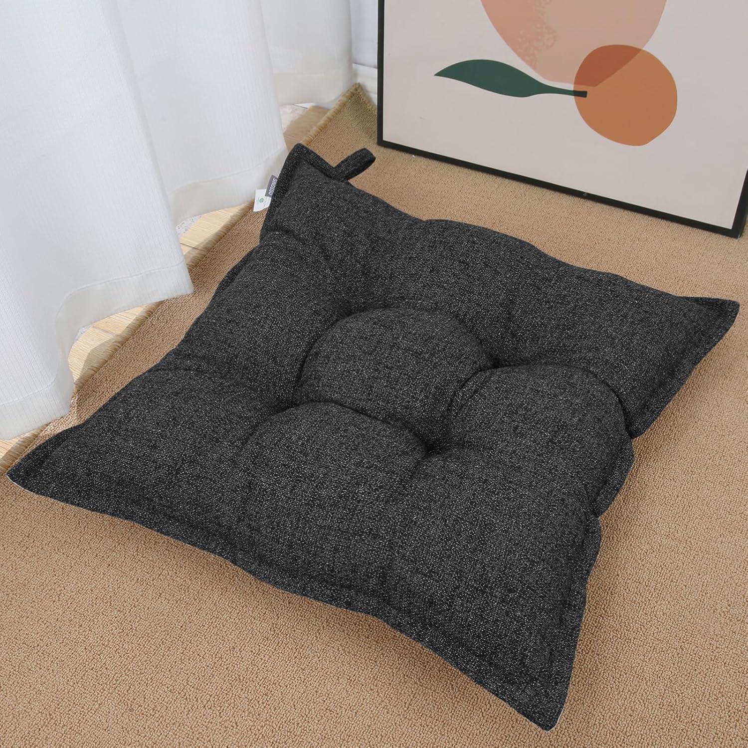 SINSOSSO Large Floor Pillow 22", Thickened Bite-Size Memory Foam Square Non-Slip Cushion for Office Back Support/Indoor Yoga/Chair Seat, Fashionable Color-Blocked Fabric & Washable, Black, 1 PCS