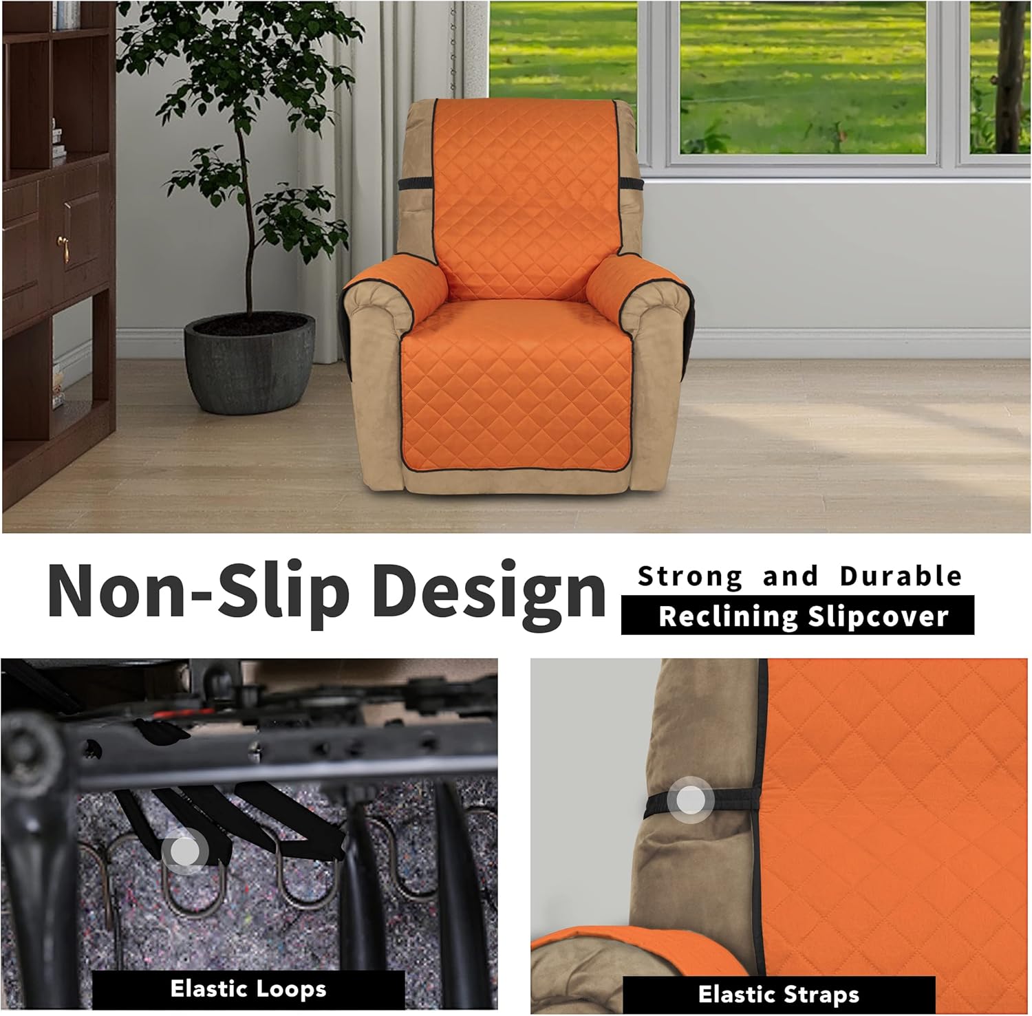 Easy-Going Recliner Chair Slipcover Reversible Sofa Cover Water Resistant Couch Cover Furniture Protector with Elastic Straps for Pets Dog (Recliner 22 inch, Orange/Black)